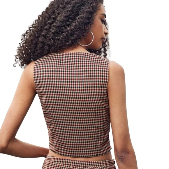 Gingham Vest Blazer Top Sz. Medium - Picture 4 of 6